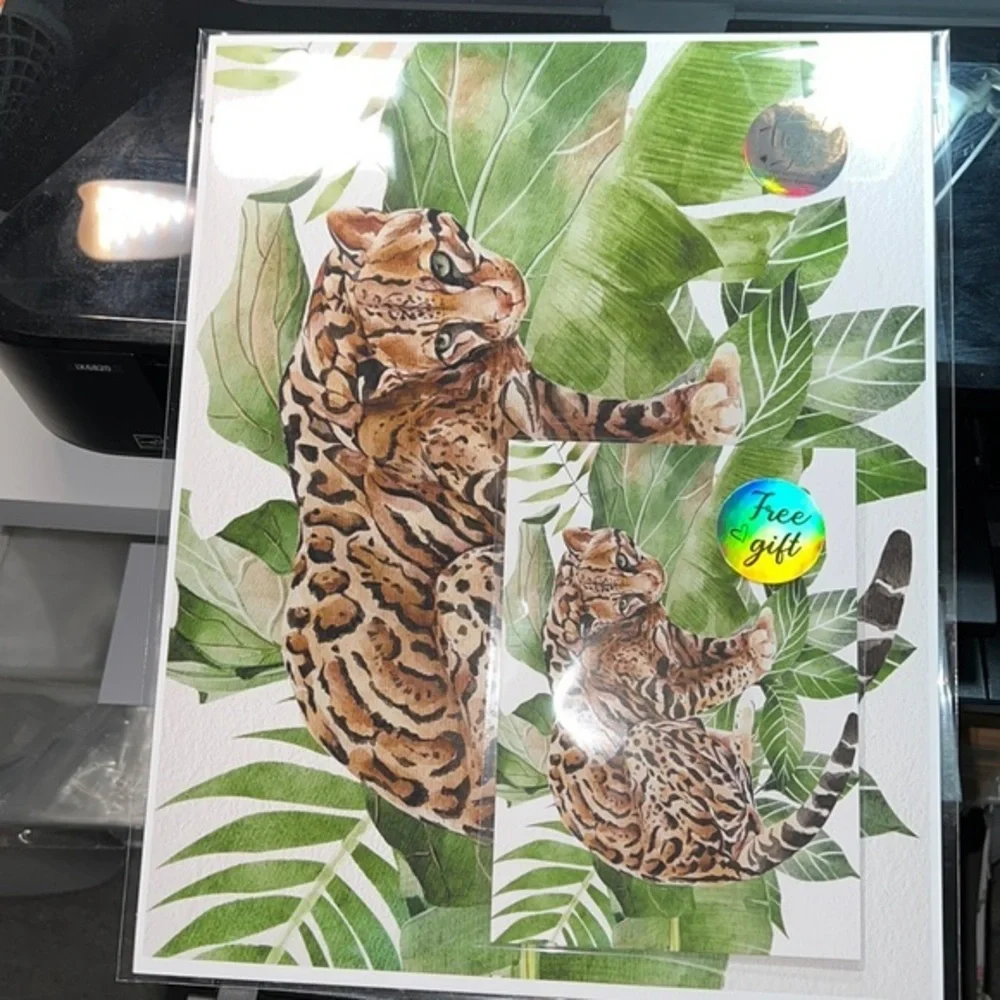 Watercolor Wall Art Wild Cat Ocelot Portrait Print Poster Unframed - Picture 17 of 17